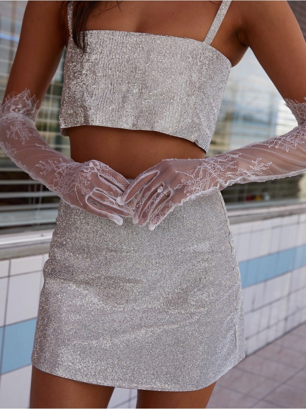 Silver Rhinestone Mini Skirt